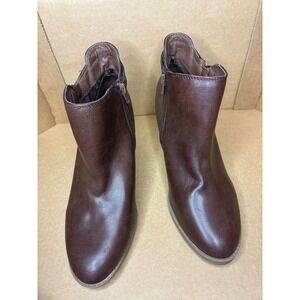 SM New York Ankle Boots Womens 10 Brown Block Heel Almond Toe Zip Up Booties